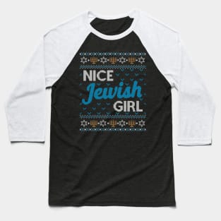 Funny Ugly Hanukkah Sweater, Nice Jewish Girl Baseball T-Shirt